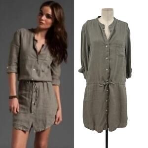 James Perse Linen Drawstring Shirt Dress Greystone Sage Green Size‎ 3 / US Large
